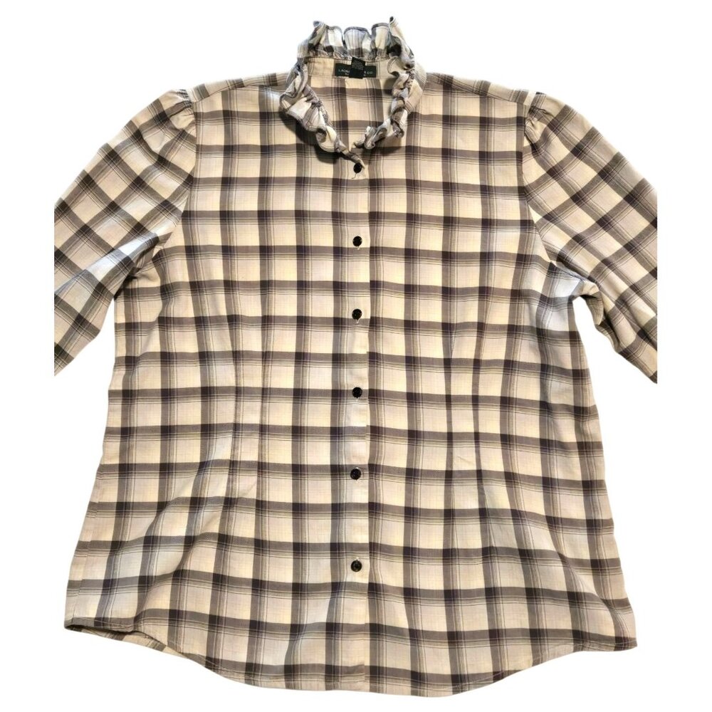 LRL Ralph Lauren Womens XL Plaid Ruffled Collar Long Sleeve Button-Up Shirt